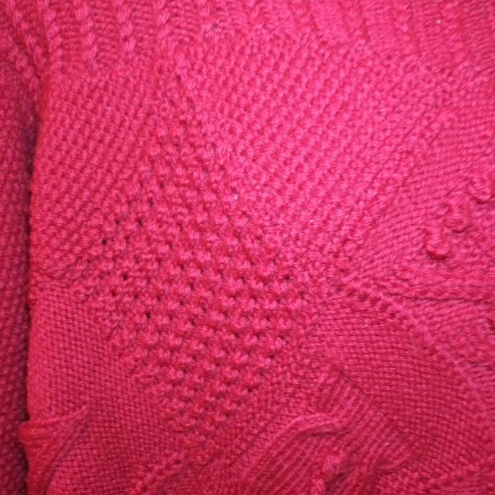 3/$18 Vintage Cottagecore Style Handknit Red Multi-Patterned Wool Sweater - Picture 4 of 13